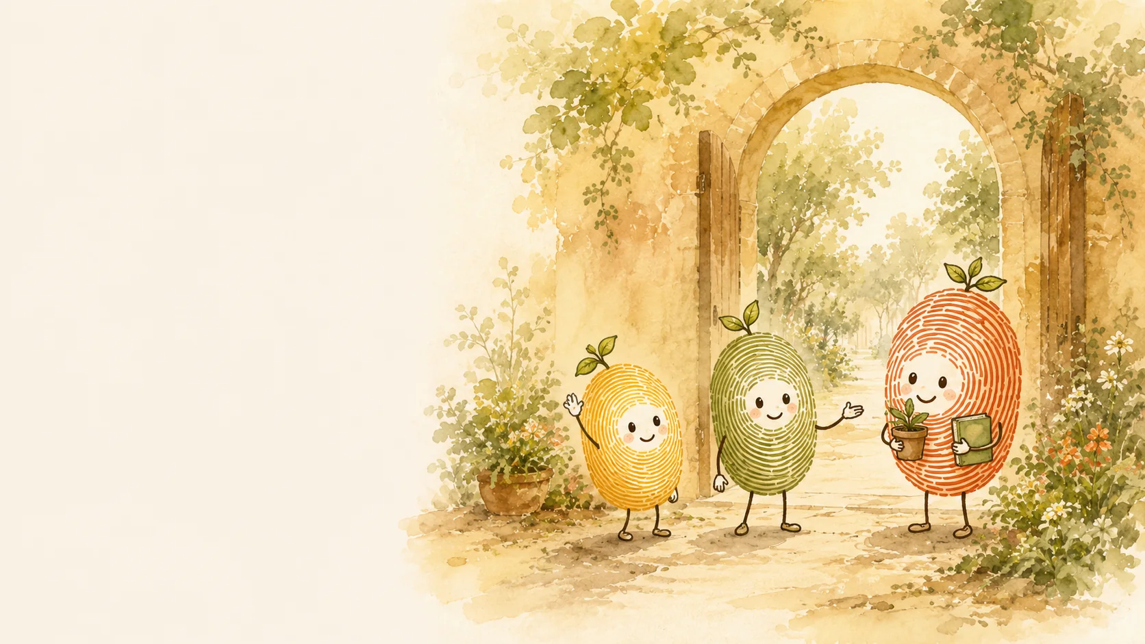 Three Ekaaya mascots welcoming visitors at the leafy campus gateway