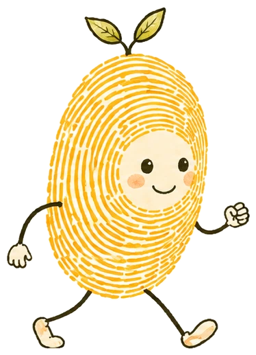 An ochre fingerprint character walking onward